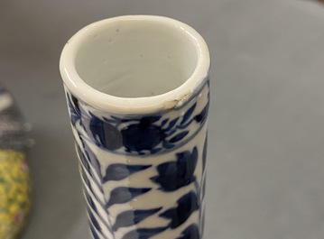 A pair of Chinese blue and white bottle vases with dragons, 19th C.
